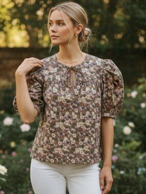 Hyacinth House Floral Puff Sleeve Blouse Cotton Lined XXS NWT Tuckernuck